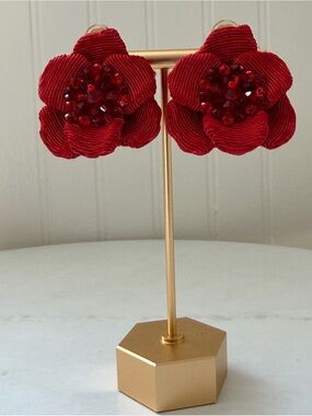 Rebecca De Ravenel Anemone Red Clip-On Earrings